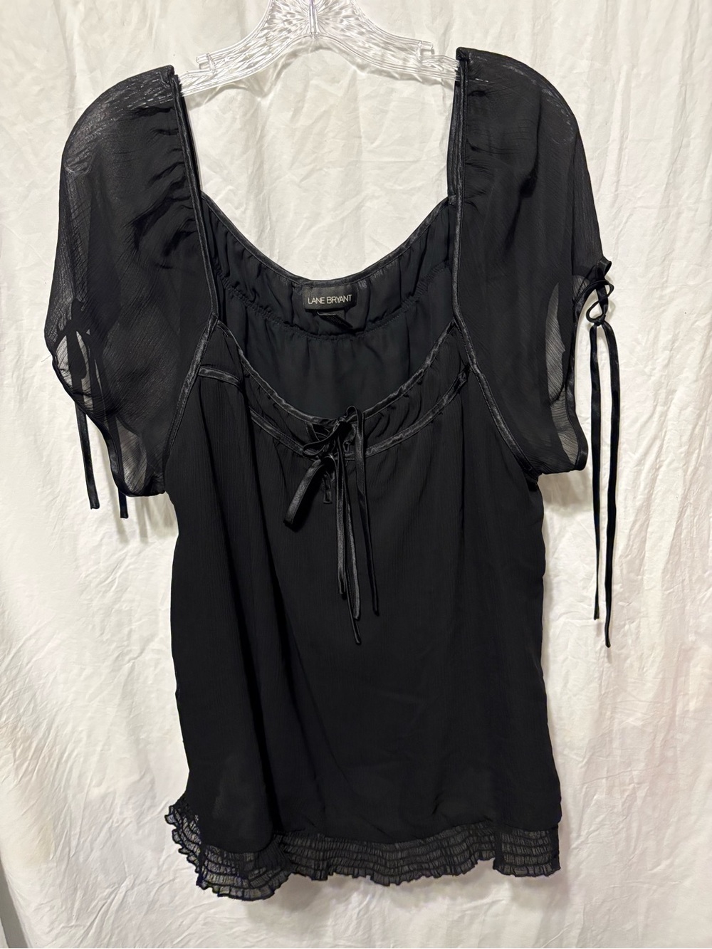 Lane Bryant Black Sheer-Sleeve Peasant Top
